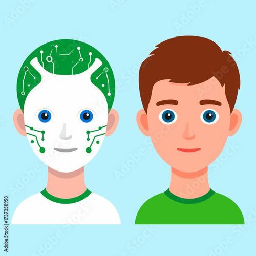 AI Robot Head Logo and Human Artificial Intelligence Technology Concept