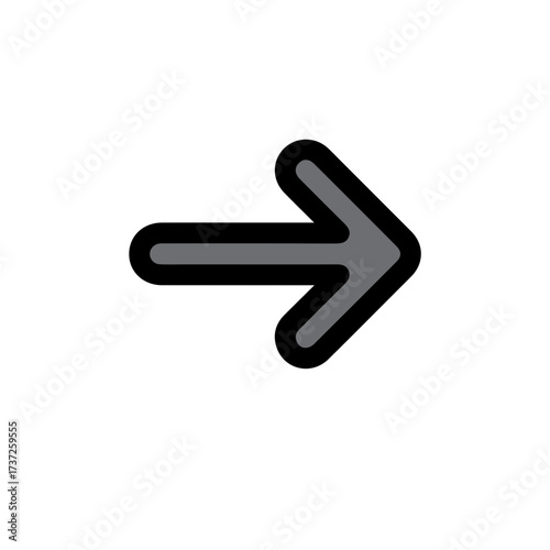 Illustration of a Right Arrow Icon with Black Outline and Shadow on White Background