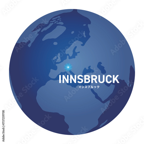 インスブルックの位置をしめす地球儀の世界地図