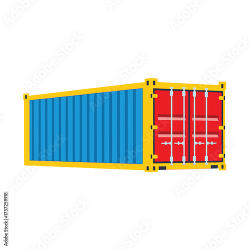 Shipping container illustration Blue and red cargo container isolated on white background