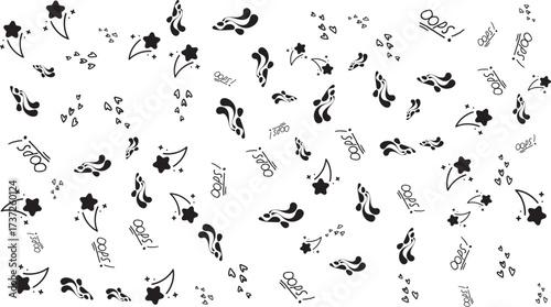 Black and White Doodle Pattern with Oops Text and Shapes Keywords: doodle, pattern, black and