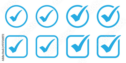Free Download Check box icon with correct, accept checkmark icons. Blue tick box, check list circle frame. Checkbox symbol sign. Check mark box square frame. Blue tick mark icon vector set. - GFXLoad