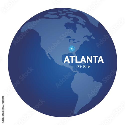 アトランタの位置をしめす地球儀の世界地図