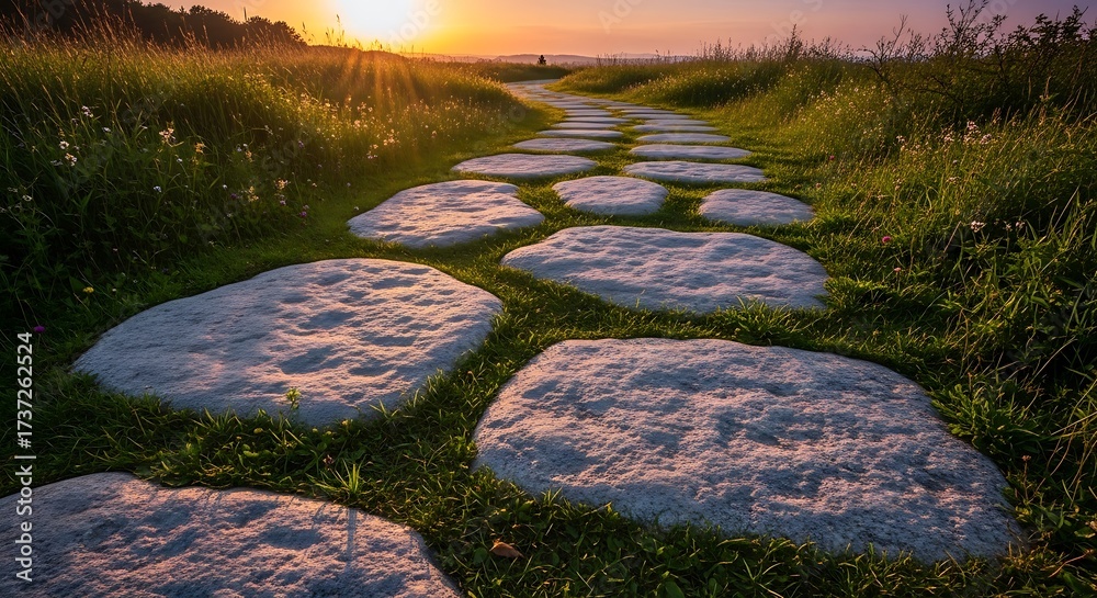 Naklejka premium Stone Path Leading to Sunset.