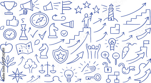 Blue Doodle Icons Representing Business and Success Keywords: business, success, icons, blue