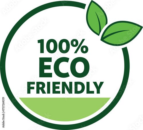 Eco Friendly Green Circle with Leaves Design Symbol on White Background