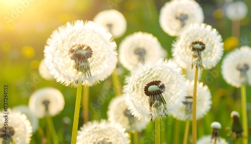 Fototapeta Naklejka Na Ścianę i Meble -  Sunny meadow with fluffy dandelion