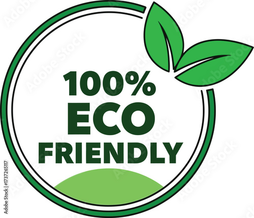 Eco Friendly Icon with Green Leaves and Circle Border on Transparent Background