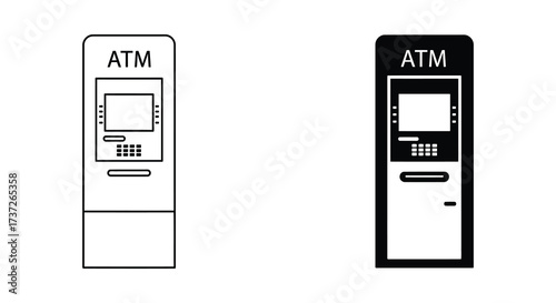 Two atm machines shown in black and white line art style