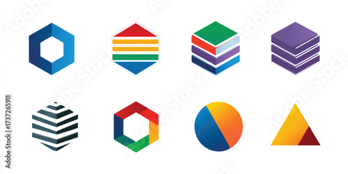Collection of vibrant abstract geometric shapes isolated on a clean white background a set of logos