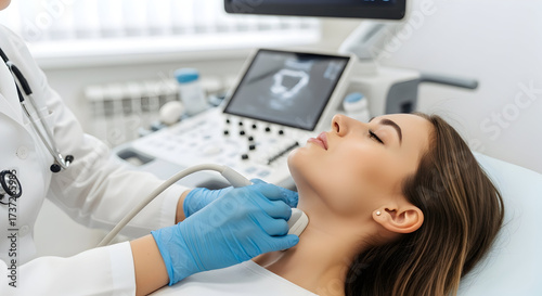 Thyroid Checkup Expert Medical Professional Scanning Patient Diagnostic Examination and Prevention Modern Healthcare Clinic Doctor Ultrasound Technology and Treatment