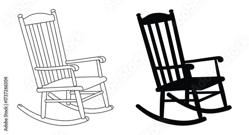 Two contrasting rocking chairs one light and one dark side by side