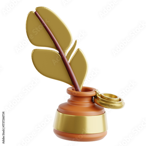 3D illustration Quill and Inkwell