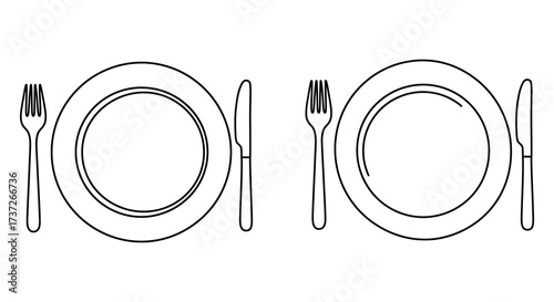 Simple black and white illustration of a place setting with cutlery