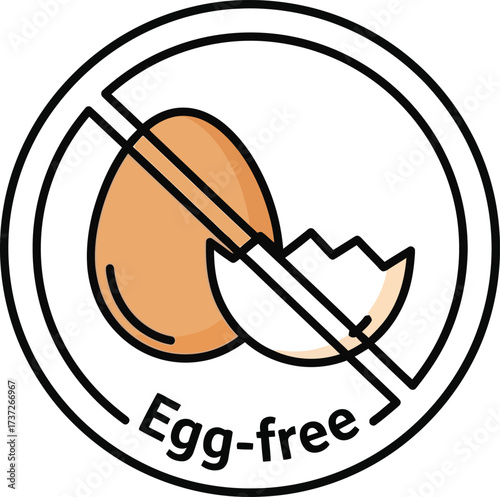 Egg and Shell with Diagonal Red Lines in a Circular with Eggfree Text