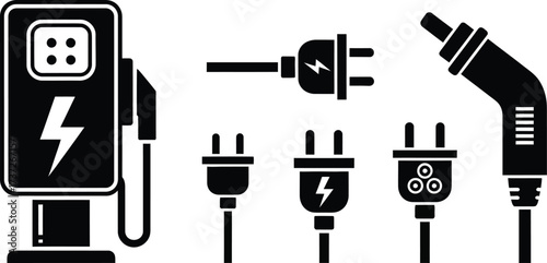 Electric Charger Station, AC Power Plug Collection on Transparent Background