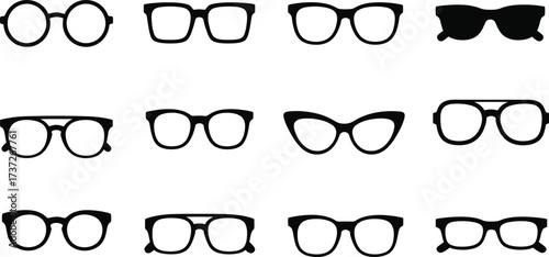 Eyeglasses Silhouette Set, Collection Of Spectacles On Transparent Background, Styles