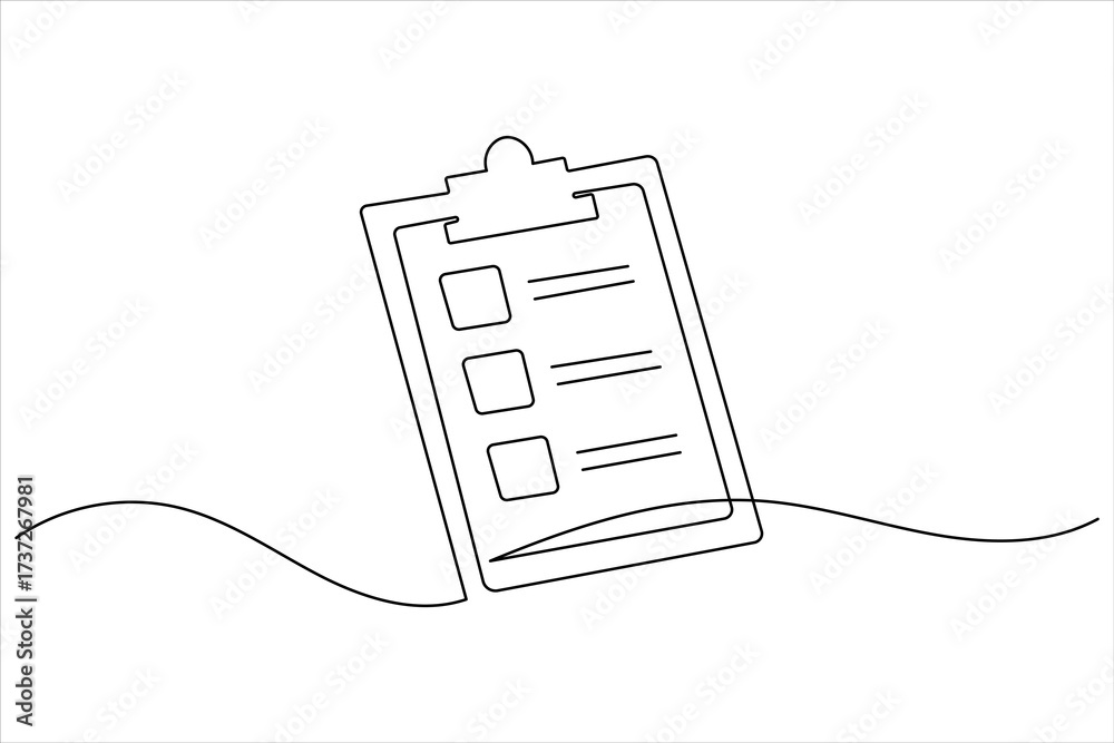 Obraz premium Checklist clipboard continuous line drawing minimal one line art concept of task list organization