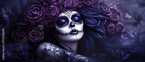 Woman with La Muerte makeup, Dia de los Muertos