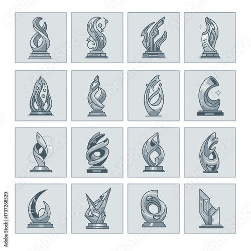 Collection of futuristic abstract sculptures
