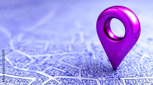 Purple marker pinpoints location on map vibrant purple marker highlights specific point on geographic chart
