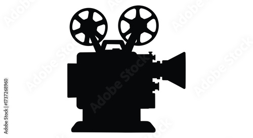 A classic silhouette of an old film projector black against white