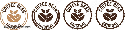 Four Coffee Bean Original Badges Variations on White Background, Cafe Branding