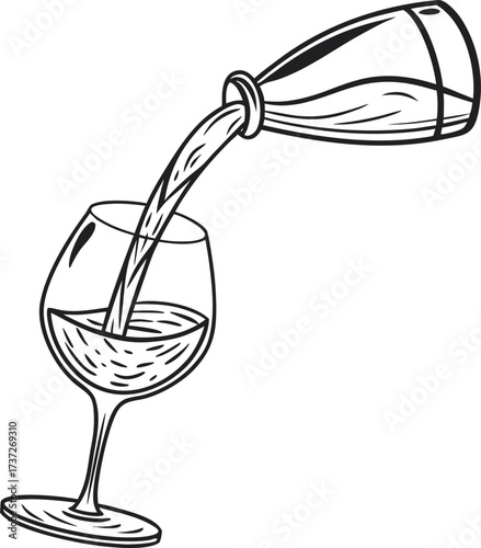 Illustration of wine pouring into a glass isolated on white background, a symbol of celebration and refined taste