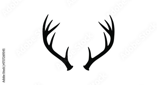 Simple illustration of a pair of dark branching deer antlers on white