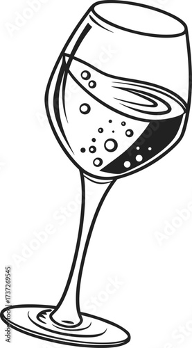 A glass of sparkling wine with bubbles isolated on white background, a symbol of celebration and festive occasions