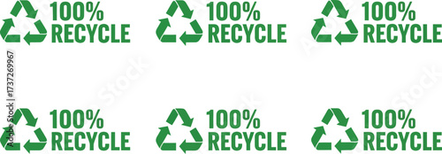 Green 100 Percent Recycle Eco Symbol Environmentally Friendly Design on White Background