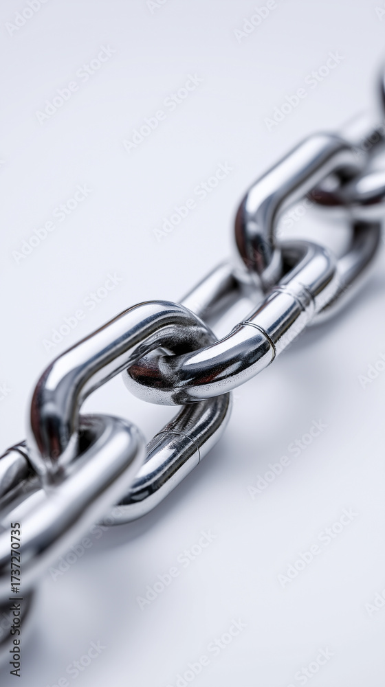 Fototapeta premium Close-up of strong metallic chain links on white background. 