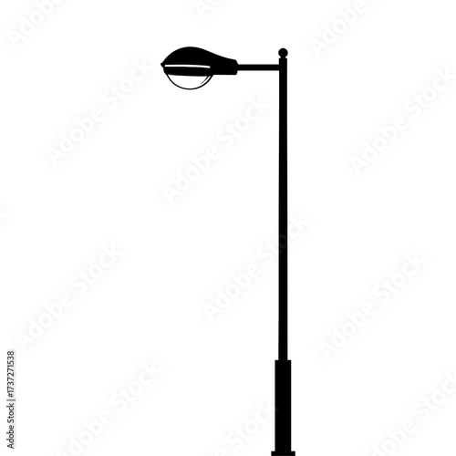 Modern urban double street lamp silhouette isolated on white, ideal for city planning, architecture, or infrastructure presentations.