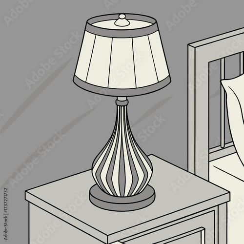 Illustration of a table lamp on a nightstand, a table lamp is a portable electric light that sits on a table or other surface, providing illumination
