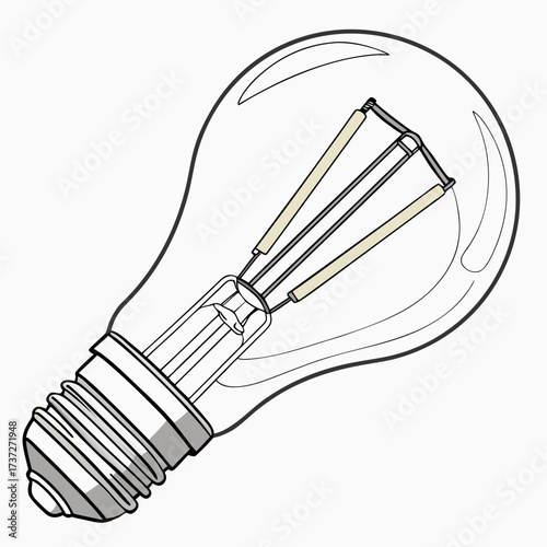 Illustration of a light bulb, a device that produces light from electricity, commonly used for illumination in homes and offices