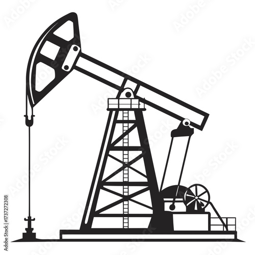 Vector art of an oil pump jack illustration, , showcasing the machinery used in petroleum extraction, with its distinctive silhouette and mechanical components, representing the energy industry