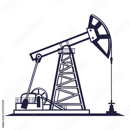 Illustration of an oil pump jack, , representing the extraction of crude oil from the earth, a symbol of the petroleum industry and energy production