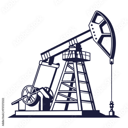Illustration of an oil pump jack, , representing the extraction of crude oil from the earth, a symbol of the petroleum industry and energy production