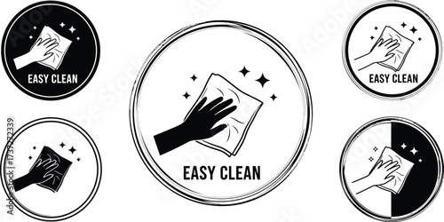Hands Wiping with Cloth in Circle Frames, Cleaning Action with Sparkling Effect Design
