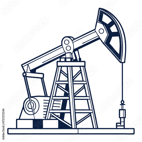 Vector art of line art illustration of an oil pump jack, a symbol of the oil industry, representing the extraction of petroleum and the production of energy