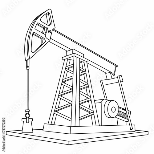 Illustration of an oil pumpjack, a mechanical device used to extract crude oil from an oil well, providing a visual representation of the petroleum industry
