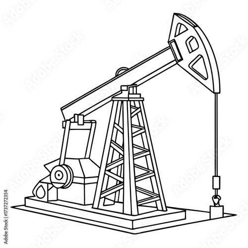 Illustration of an oil pumpjack, a mechanical device used to extract crude oil from an oil well, representing the petroleum industry and energy production