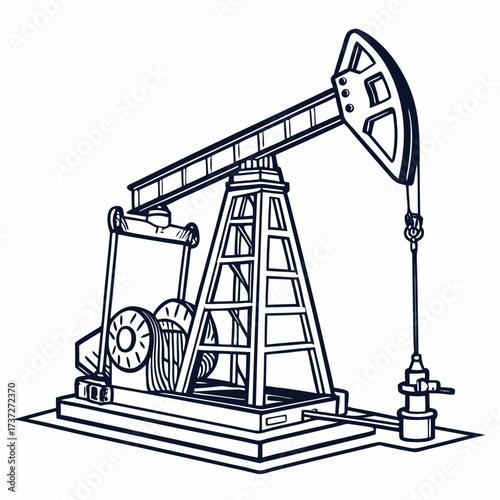 Illustration of an oil pump jack, a machine used to extract crude oil from the ground, representing the petroleum industry and energy production