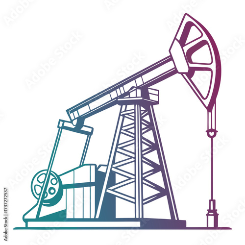 Illustration of an oil pump jack, also known as a nodding donkey, horsehead pump, beam pump, or pumping unit, used to mechanically lift liquid out of a well