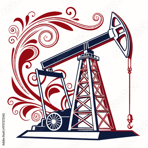Illustration of a pumpjack, also known as a pumping unit, donkey pumper, nodding donkey, pumping jack, or horsehead pump, used to mechanically lift liquid out of a well