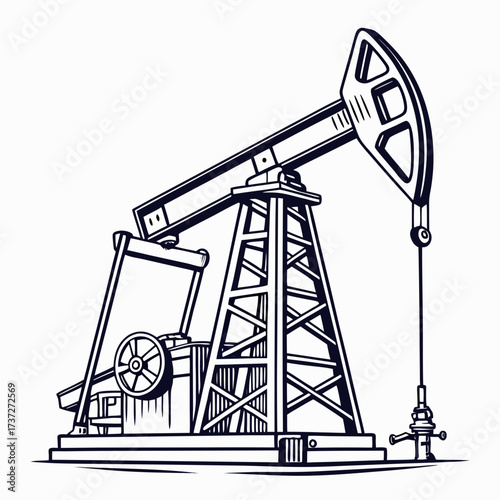 Illustration of a pumpjack, also known as a pumping unit, donkey pumper, nodding donkey, pumping jack, or horsehead pump, used to mechanically lift liquid out of a well