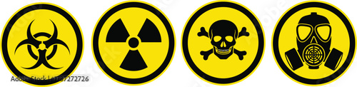 Hazard Warning Signs Collection with Biohazard, Nuclear, Skull and Gas Mask Symbols