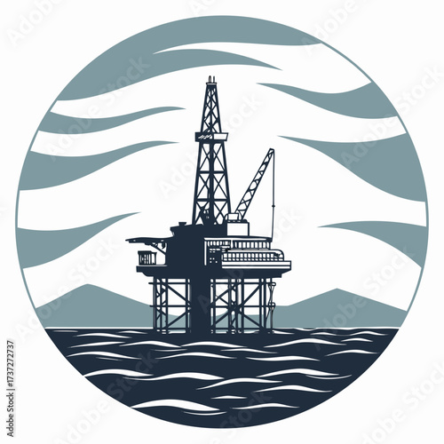 Vector art of offshore oil rig platform in the sea, extracting crude oil and natural gas from the seabed, vector illustration oil and gas industry, energy production