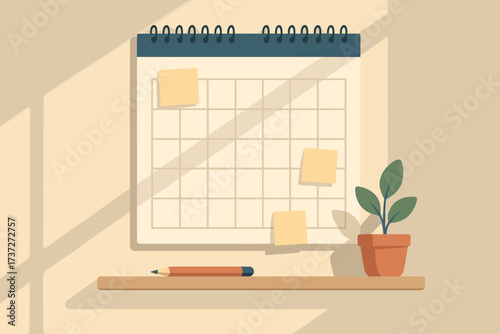 Date squares clean small plant illustration calendar minimalist vector wall simple monthly