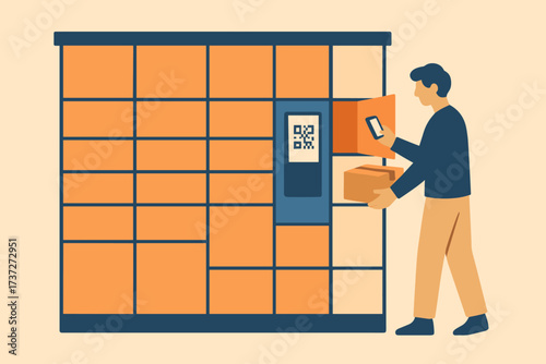 Retrieval illustration person box opening to vector scanning parcel code locker
